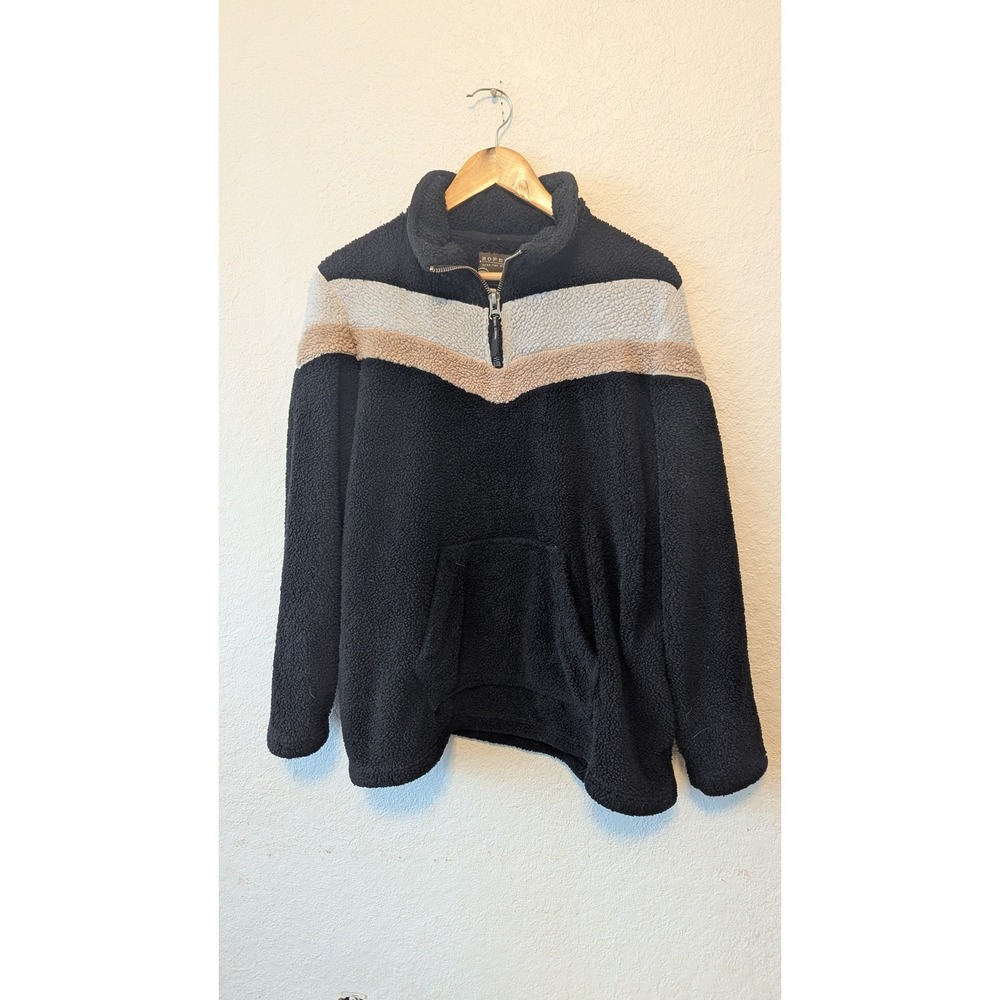 Roper Womens XL Sherpa Fleece Quarter Zip Pullover Chevron Colorblock Black Tan